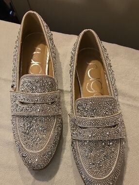 Sugar Women's Crystal-Stone Loafers in Champagne Glitter Size 6
